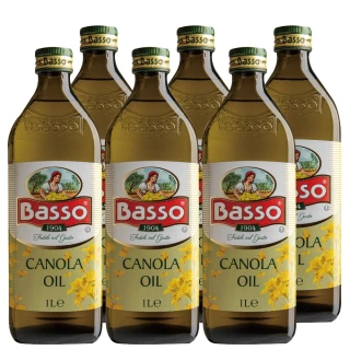 【BASSO 巴碩】義大利頂級黃金100%純芥花油 1000ml x6入(搶購組 日本用油首選 適合高溫調理 原箱出貨)