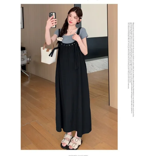 【漂亮小媽咪】夏日 背心長裙 無袖 可調節 吊帶裙 孕婦裝 背心裙 背心洋