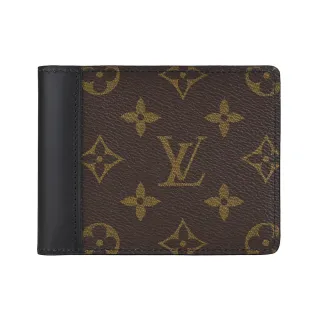 【Louis Vuitton 路易威登】LV M69408 Multiple LOGO Monogram Macassar帆布拼牛皮5卡對折短夾(咖啡x黑)