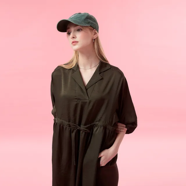 【ICHE 衣哲】Cop.Copine 法式簡約學院風抽繩造型七分袖長洋-兩色(綠)