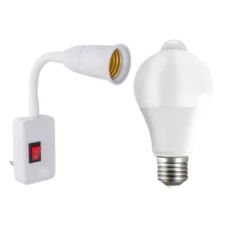 【一盞明燈】照明組合 360度萬向燈座+12W人體感應燈泡(小夜燈 玄關燈)
