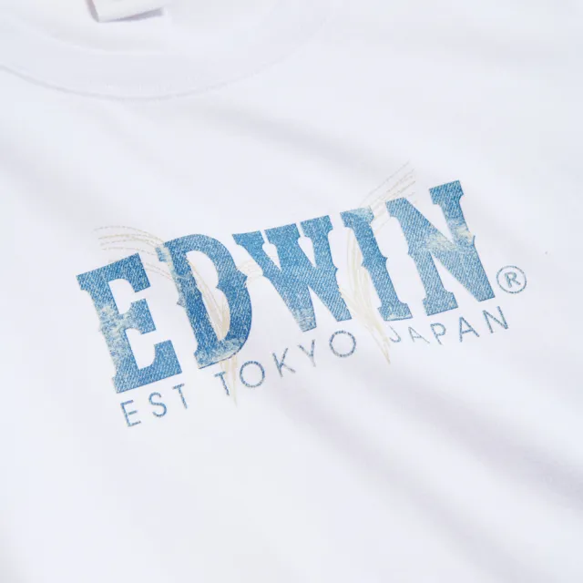 【EDWIN】女裝 丹寧感印花短袖T恤(白色)