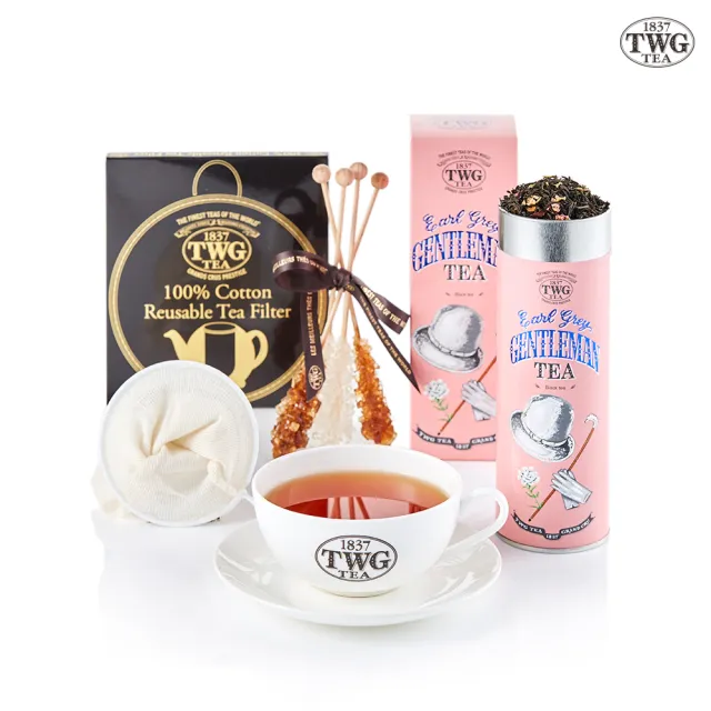 【TWG Tea】紳士伯爵茗茶禮物組(紳士伯爵/多款茗茶 100g/罐+早茶杯盤組+濾茶網+茶糖棒)