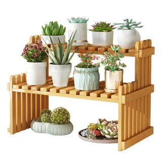 【德利生活】階梯式楠竹花架-原色-40款-桌面不帶輪(室內花架 竹製花架 花盆架 陽台花架 植物架)