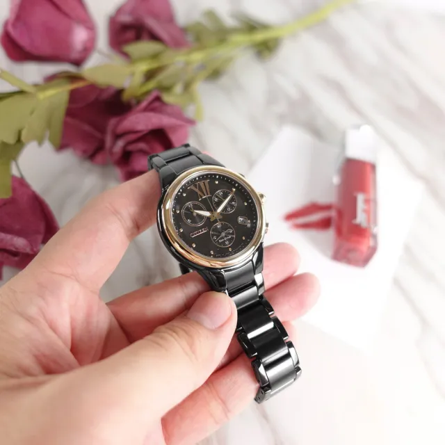 【CITIZEN 星辰】L 光動能 三眼計時 藍寶石水晶玻璃 日期 不鏽鋼手錶 鍍黑 36mm(FB1316-56E)