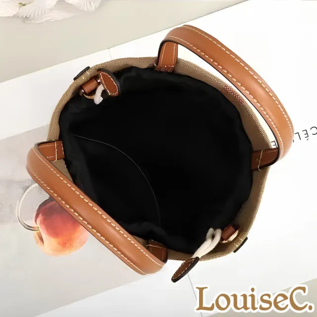 【LouiseC.】雙11 Tree House 經典格紋麻料牛皮手提斜背水桶包-大尺寸(YS5509)
