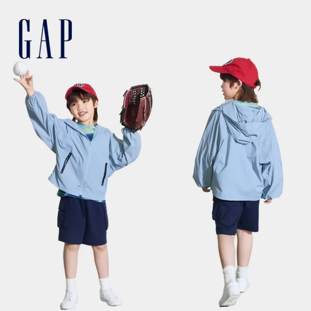 【GAP】兒童裝 Logo防曬印花連帽外套-多款任選(890512&890475)