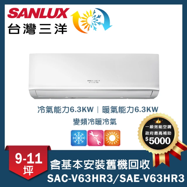 SANLUX 台灣三洋 9-11坪變頻一對一經典型SAC-V63HR3/SAE-V63HR3