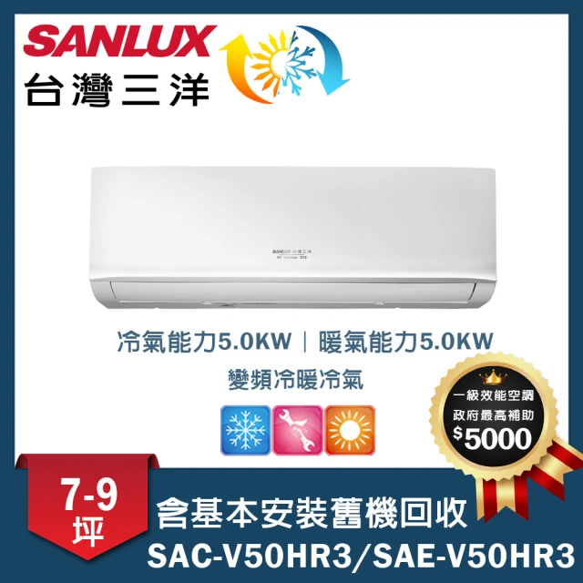 SANLUX 台灣三洋 7-9坪變頻一對一經典型SAC-V50HR3/SAE-V50HR3