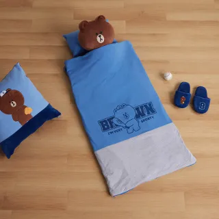【YVONNE 以旺傢飾】100%美國棉兒童睡袋-熊大棒球 寧靜藍(純棉 LINE FRIENDS)