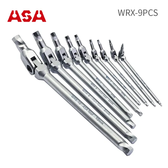 【ASA】萬向螺旋六角扳手９支組 WRX-9PCS(台灣製/滑牙剋星/180°搖頭/內六角扳手/螺絲取出器)