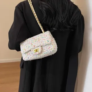 【LEESA】雙11 毛呢包\鏈條包\小香風包包\女生斜背包\側背包女\尼子包包\韓版包包\時尚\百搭\單