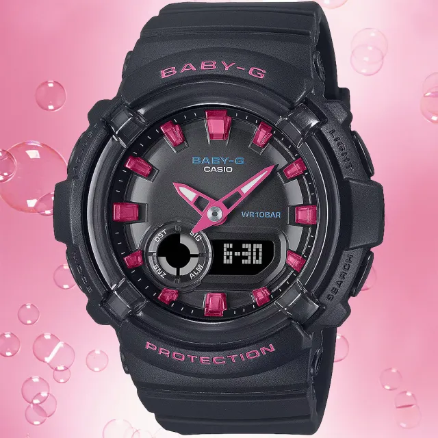 【CASIO 卡西歐】BABY-G 舞池霓虹燈雙顯手錶-黑x粉 送禮 禮物 推薦(BGA-280DN-1A)