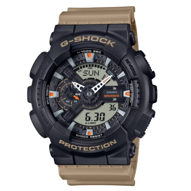 CASIO 卡西歐 G-SHOCK 雙色調 經典雙顯電子錶 黑X棕 GA-110TU-1A5_51.2mm