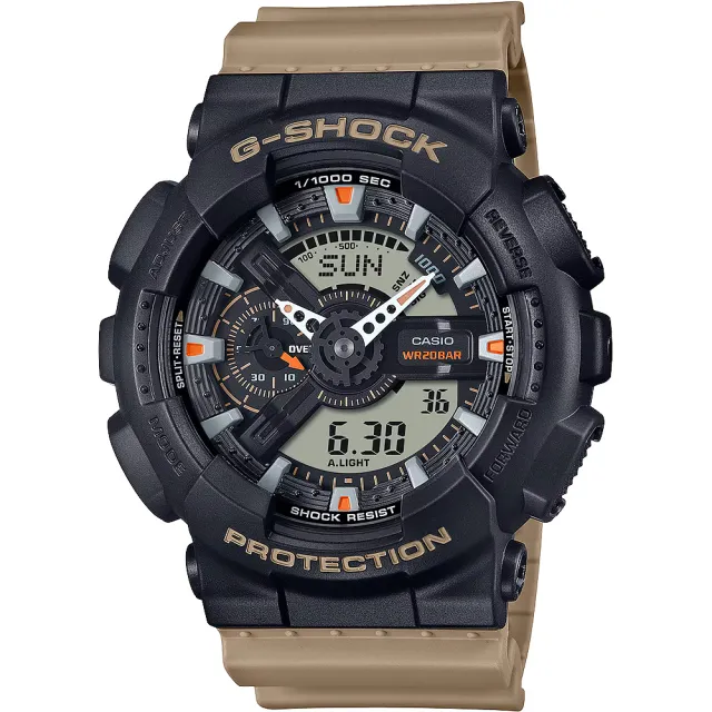 【CASIO 卡西歐】G-SHOCK 卡其色系雙顯手錶 送禮 禮物 推薦(GA-110TU-1A5)