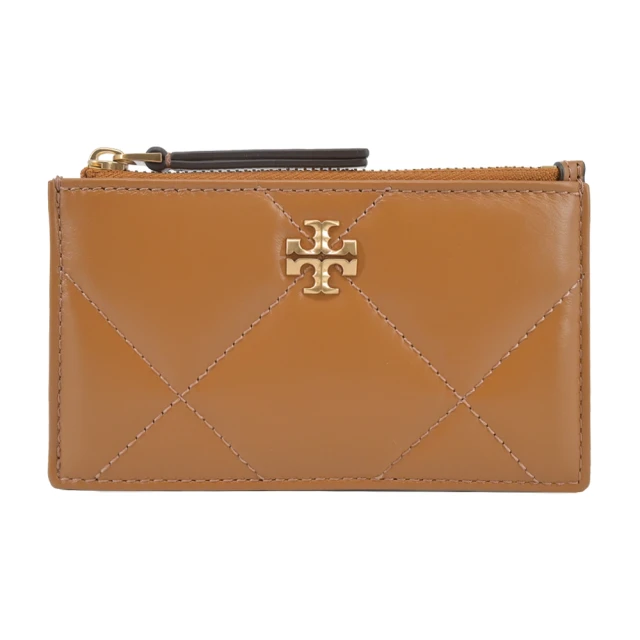 TORY BURCH KIRA菱格紋拉鍊卡片/零錢包(棕)