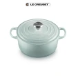 【Le Creuset】典藏圓鐵鍋 24cm(海洋之花-鋼頭-內鍋白)