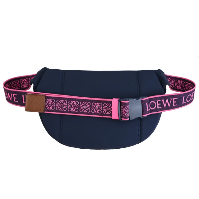 【LOEWE 羅威】經典品牌LOGO印花三用腰包胸口包後背包(桃/深藍 大)