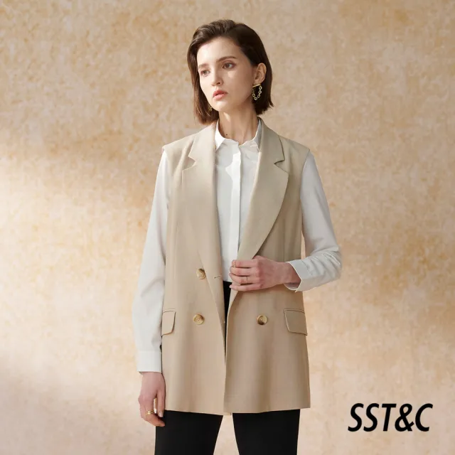 【SST&C】女裝 米色劍領無袖長版背心8162405002(換季55折)