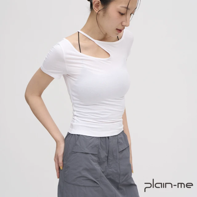 plain-me SAAKO 繞頸親膚彈力TEE SAA0025-242(女款 共2色 休閒TEE 短袖 上衣)