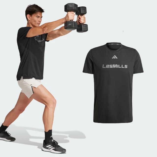 adidas 愛迪達 短袖 Les Mills Graphic Tee 男款 黑 銀 吸濕排汗 運動 健身 愛迪達(IX7977)