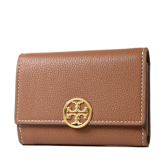 TORY BURCH 專櫃款 Miller 荔枝紋三折釦式中夾-棕色