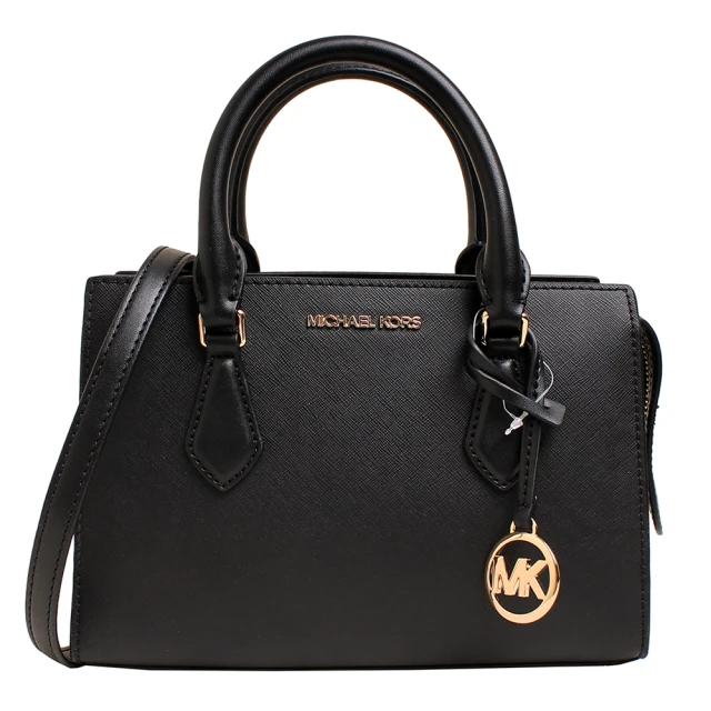 Michael Kors MK SHEILA防刮皮革小款三層手提/斜背兩用包(素面黑)