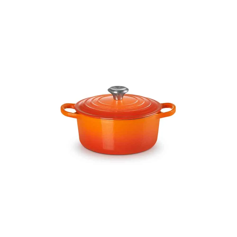 【Le Creuset】典藏琺瑯鑄鐵鍋圓鍋  18cm(火焰橘-鋼頭)