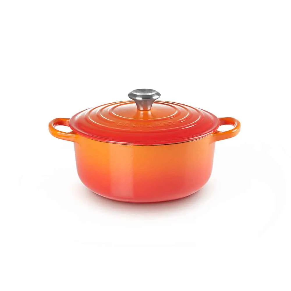 【Le Creuset】典藏琺瑯鑄鐵鍋圓鍋 22cm(火焰橘-鋼頭)