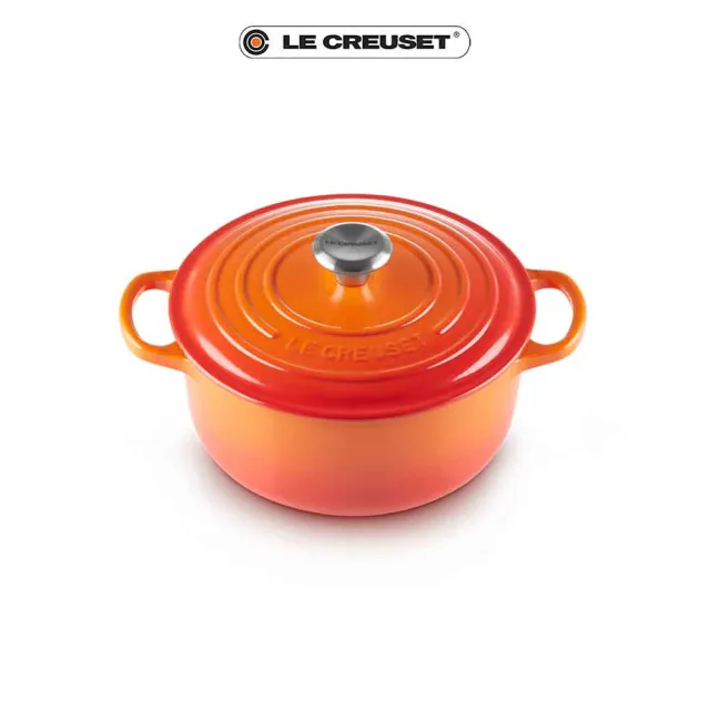 【Le Creuset】典藏琺瑯鑄鐵鍋圓鍋 22cm(火焰橘-鋼頭)