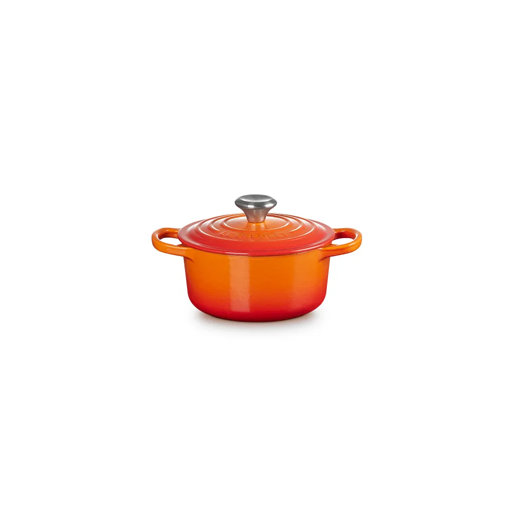 【Le Creuset】典藏琺瑯鑄鐵鍋圓鍋 16cm(火焰橘-鋼頭)