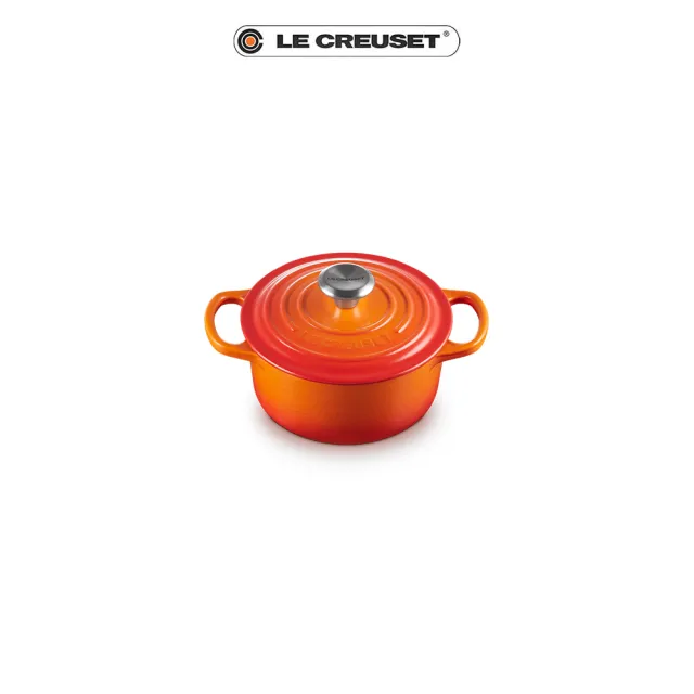 【Le Creuset】典藏琺瑯鑄鐵鍋圓鍋 16cm(火焰橘-鋼頭)