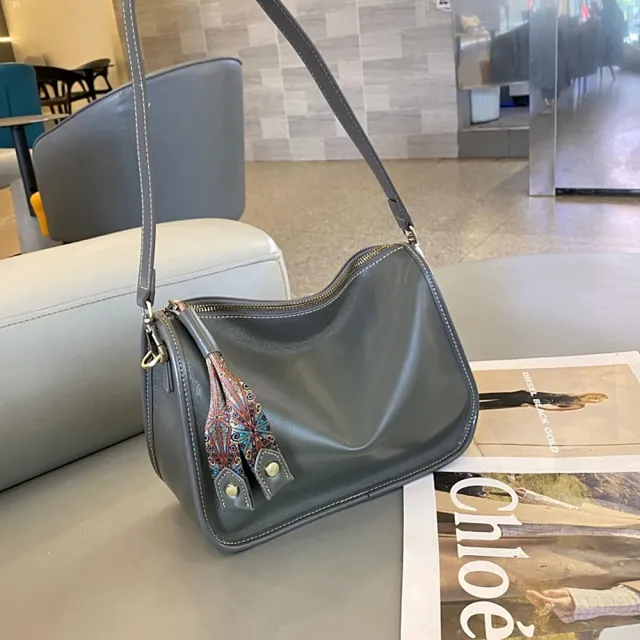 【巴黎精品】真牛皮側背包真皮包包單肩背包托特包手提包女包包(簡約水餃包休閒6色a1gn34)