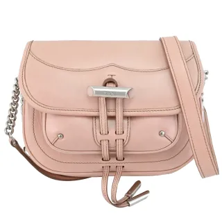 【TOD’S】TODS 經典金屬飾釦油蠟小牛皮個性馬鞍包斜背包(粉)