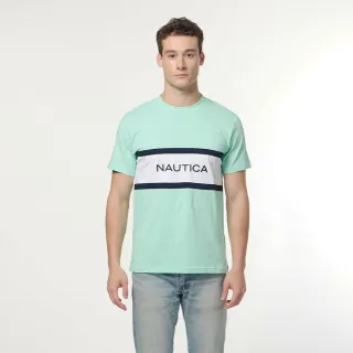 【NAUTICA】男裝 撞色拼接短袖品牌LOGO短袖T恤(綠色)