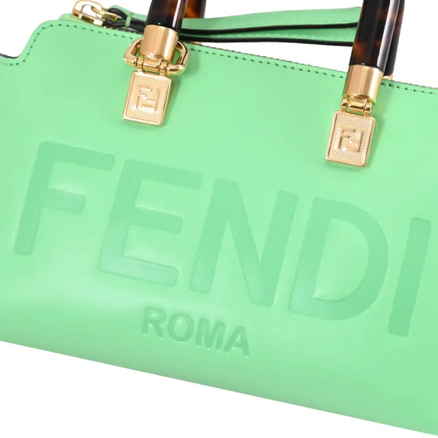 【FENDI 芬迪】BY THE WAY MINI 經典大LOGO壓紋琥珀提把迷你手提包兩用包(亮綠)