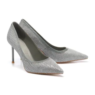 【HELENE_SPARK】極簡美學亮片拼接羊油皮美型尖頭高跟鞋(灰)