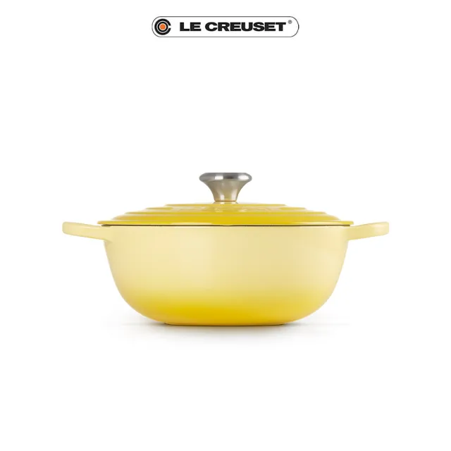 【Le Creuset】典藏琺瑯鑄鐵鍋媽咪鍋26cm(閃亮黃-鋼頭)