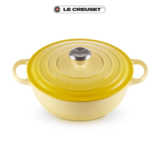 【Le Creuset】典藏琺瑯鑄鐵鍋媽咪鍋26cm(閃亮黃-鋼頭)