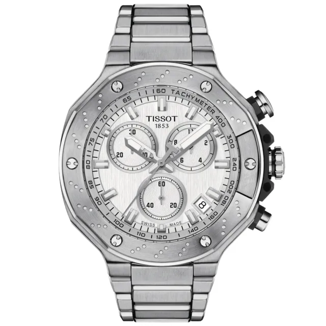 【TISSOT 天梭 官方授權】T-RACE 三眼競速計時石英腕錶 禮物推薦 送禮首選(T1414171103100)