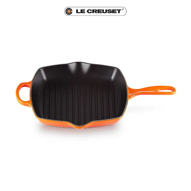 【Le Creuset】琺瑯鑄鐵鍋典藏單耳單柄方鐵烤盤  26cm(火焰橘)