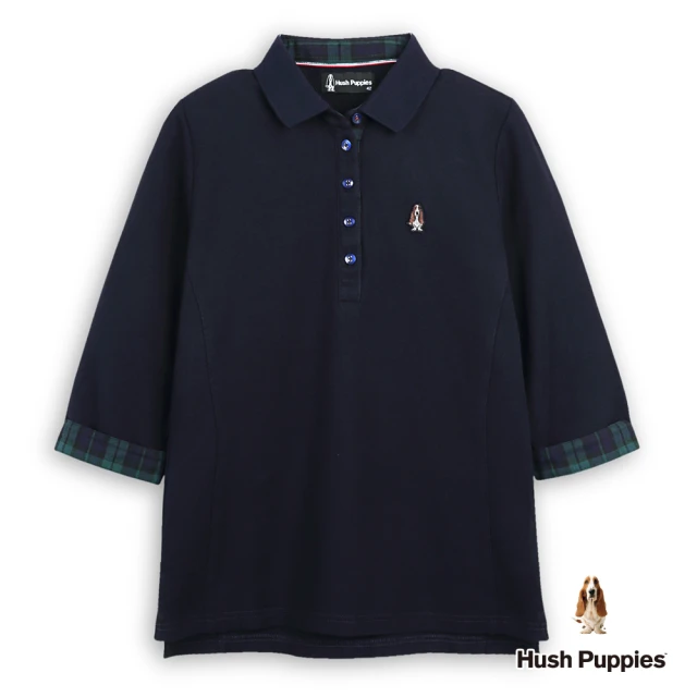 Hush Puppies 女裝 POLO衫 經典經典配色格紋七分袖POLO衫(丈青 / 44201105)