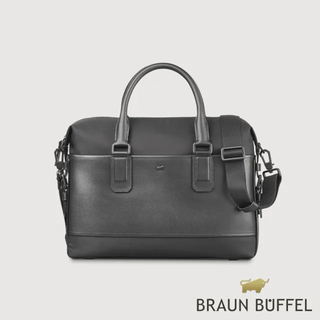 【BRAUN BUFFEL 德國小金牛】尼爾-B 公事包-黑色(BF522-65-BK) 男包送禮推薦