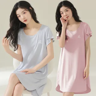 【Kosmiya】1件 莫代爾 素雅夢境睡裙/女睡衣/睡裙/居家服/居家睡衣/連身洋裝/洋裝(3色可選/均碼/加大碼)