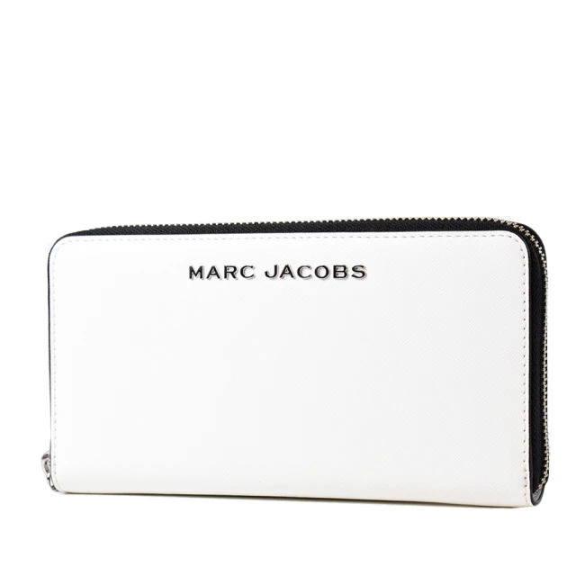 MARC JACOBS 馬克賈伯 金屬LOGO防刮十字紋拉鍊長夾-棉花白