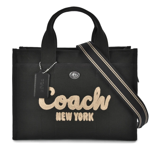 COACH 專櫃款 CARGO 草寫LOGO 經典帆布手提/斜背兩用托特包(黑色)