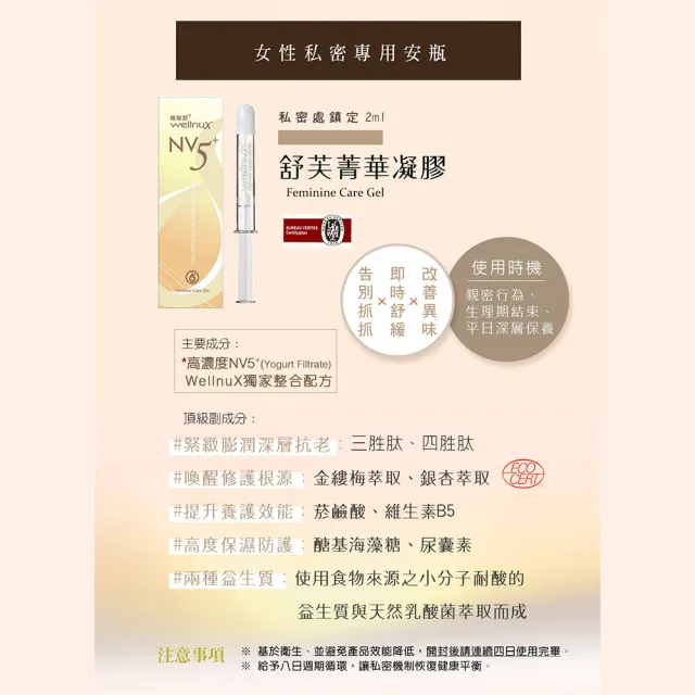 【WellnuX 維妮舒】NV5舒芙菁華凝膠2ml安瓶八入標準組(私密緊緻頂級保養 長效舒緩私密困擾)