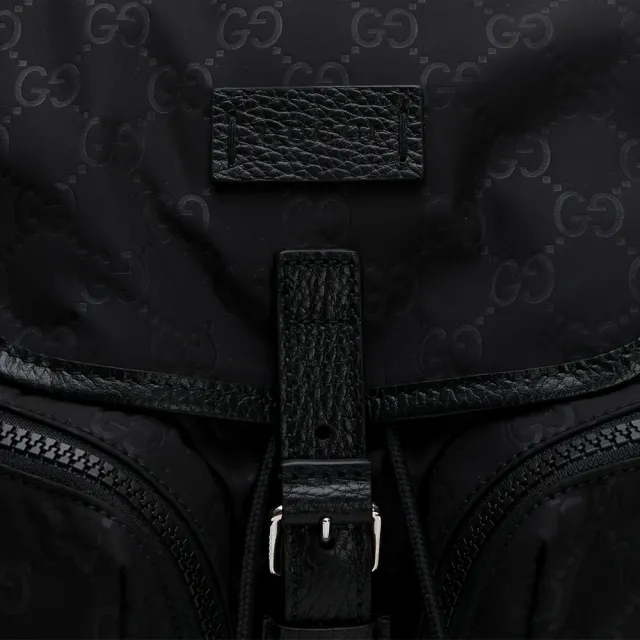 【GUCCI 古馳】雙G LOGO尼龍款後背包(黑色)