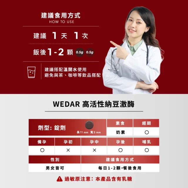 【Wedar 薇達】高活性納豆激酶 6盒組(30顆/盒.不含紅麴.業界最高活性.薑黃)