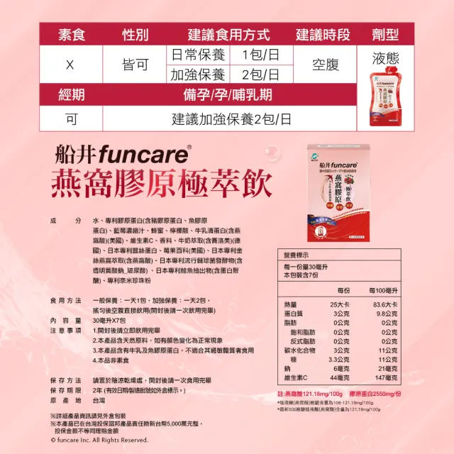 【funcare 船井生醫】高含量燕窩極萃飲禮盒組(共21包-金絲燕窩/膠原蛋白/珍珠粉添加) (中秋禮盒 送禮)